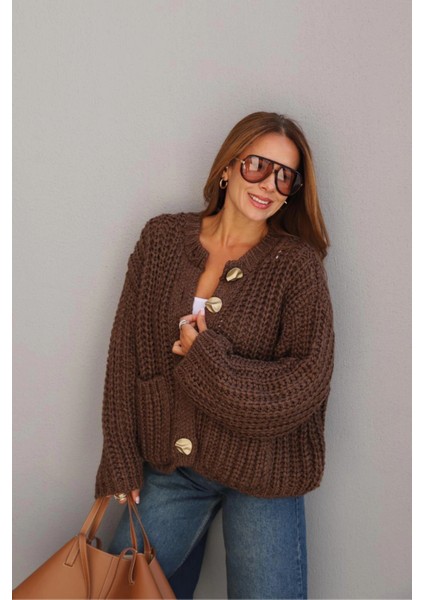 Vizon Gold Düğme Detay Örgü Hırka indirimleri