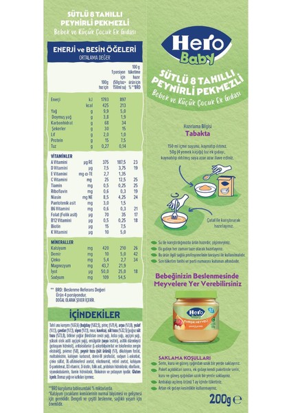 Sütlü 8 Tahıllı Peynirli Pekmezli Kaşık Mama 200G indirimleri