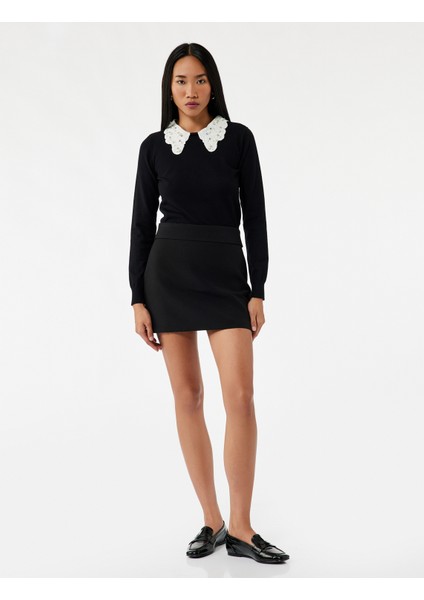 Uzun Kollu Bebe Yaka Taşlı Triko Kazak fiyatları