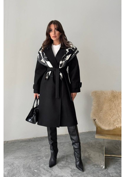 Kadın Kuşak Detaylı Astarlı Kaşe Kaban NBG120