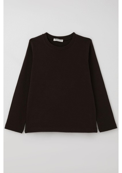 Erkek Çocuk Uzun Kollu Tişört Basic 4-8 Yaş, Acı Kahve