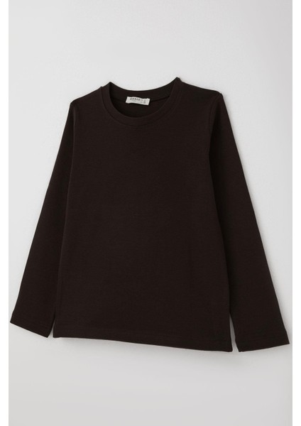 Erkek Çocuk Uzun Kollu Tişört Basic 4-8 Yaş, Acı Kahve
