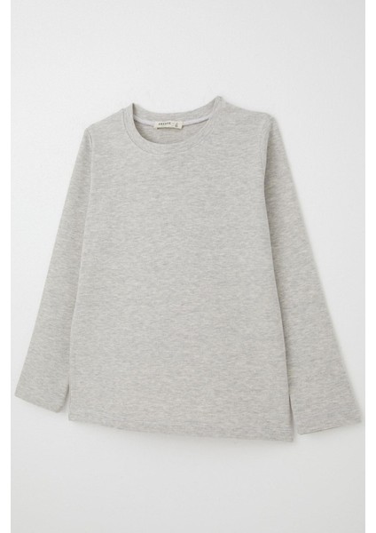 Erkek Çocuk Uzun Kollu Tişört Basic 9-14 Yaş, Bej Melanj