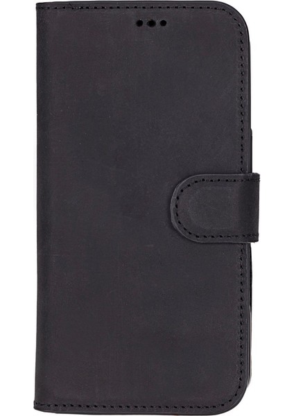 Apple iPhone 16 Pro Uyumlu, Hakiki Deri, El Yapımı, Cüzdanlı Kılıf, Mat Siyah modelleri