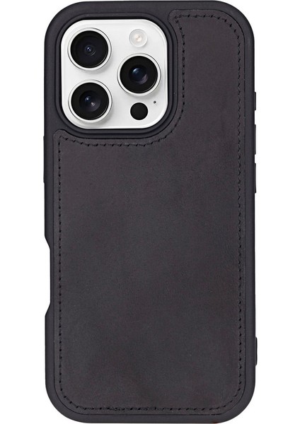 Apple iPhone 16 Pro Uyumlu, Hakiki Deri, El Yapımı, Cüzdanlı Kılıf, Mat Siyah indirimleri