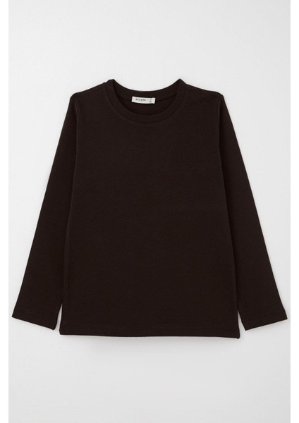 Erkek Çocuk Uzun Kollu Tişört Basic 9-14 Yaş, Acı Kahve fırsatları