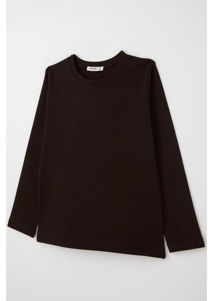 Erkek Çocuk Uzun Kollu Tişört Basic 9-14 Yaş, Acı Kahve