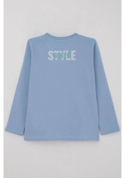 Erkek Çocuk Uzun Kollu Tişört Yazı Baskılı 6-12 Yaş, Açık Mavi fiyatları