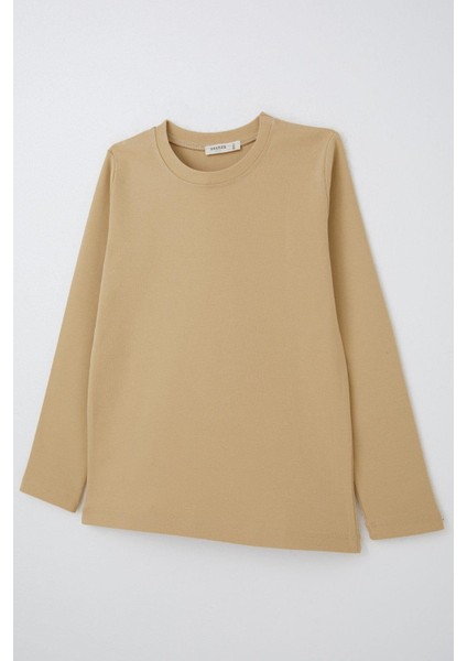 Erkek Çocuk Uzun Kollu Tişört Basic 9-14 Yaş, Krem indirimleri