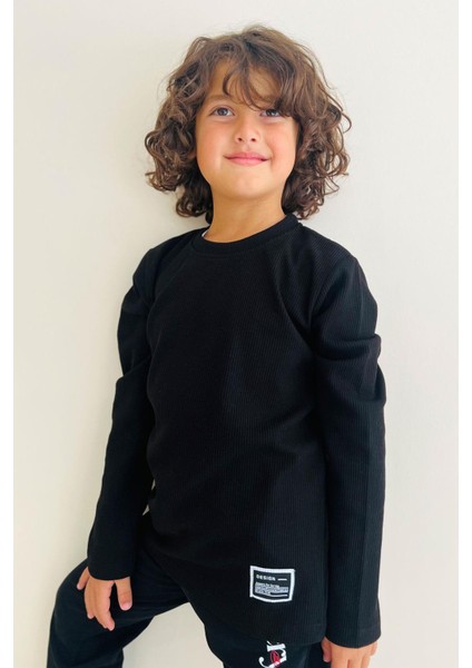 GİRLS & BOYS Erkek Çocuk Uzun Kollu Tişört Armalı 8-14 Yaş, Siyah fırsatları