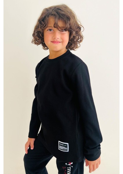 GİRLS & BOYS Erkek Çocuk Uzun Kollu Tişört Armalı 8-14 Yaş, Siyah