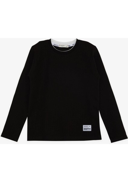 GİRLS & BOYS Erkek Çocuk Uzun Kollu Tişört Armalı 8-14 Yaş, Siyah