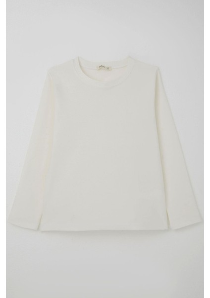 Erkek Çocuk Uzun Kollu Tişört Basic 9-14 Yaş, Ekru fırsatları