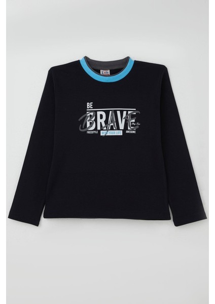 Erkek Çocuk Uzun Kollu Tişört Yazı Baskılı 5-9 Yaş, Lacivert indirimleri