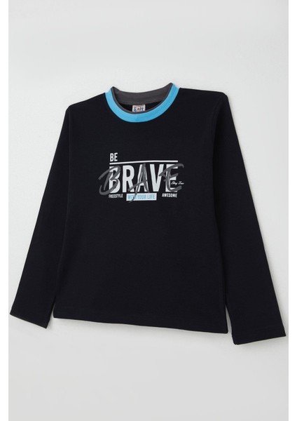 Erkek Çocuk Uzun Kollu Tişört Yazı Baskılı 5-9 Yaş, Lacivert