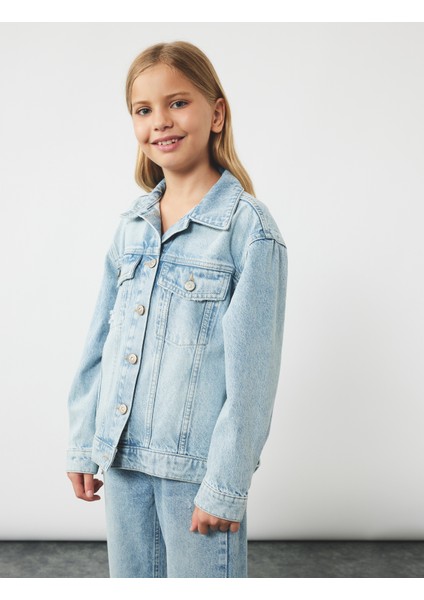 Cepli Uzun Kollu Pamuklu Düğmeli Klasik Yaka Denim Ceket