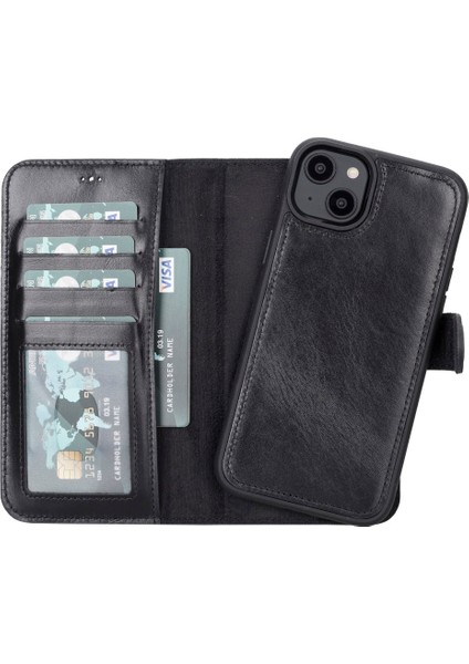 Apple iPhone 14 Plus Uyumlu Deri Cüzdanlı Kılıf Mwwn Rst1 Siyah