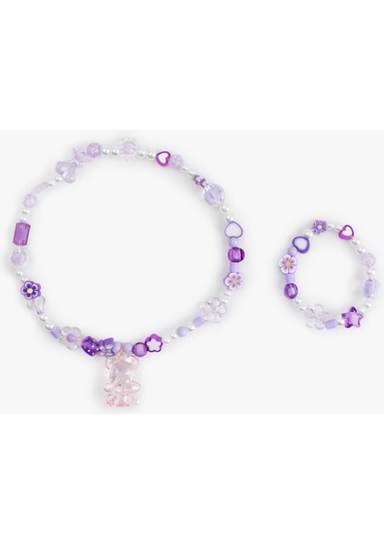 Boncuklu Ayıcık Detaylı Kolye Bileklik Seti