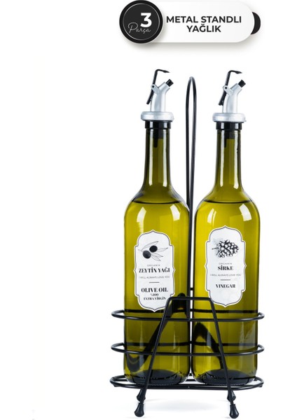 3 Parça 750 ml Cam Yağlık & Sirkelik Seti – Metal Standlı, Damlatmaz Başlıklı fırsatları