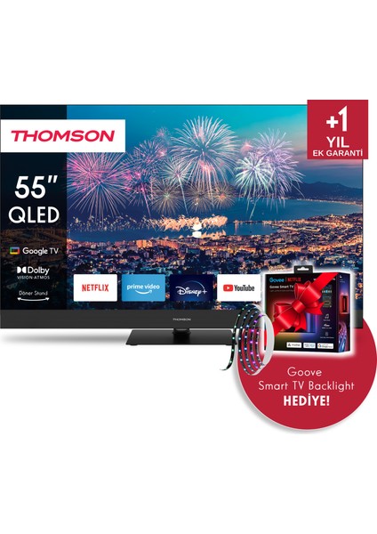 55" 139 Ekran + Govee Tv Arkası LED Şerit Hediyeli 4K Ultra Hd QLED Plus Google Tv 55QG6C14