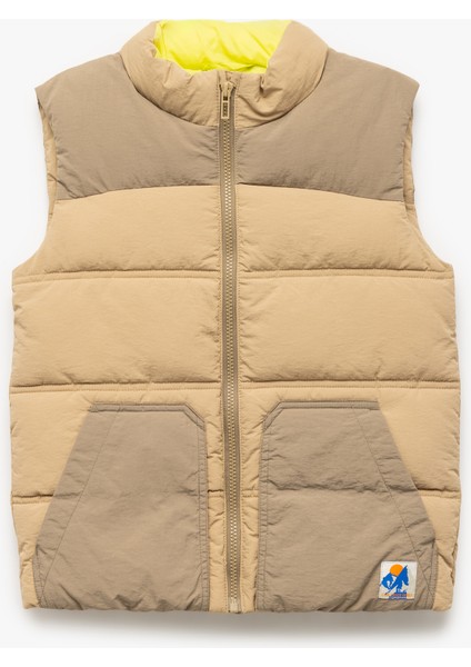 Dik Yaka Kolsuz Fermuarlı Cepli Şişme Yelek