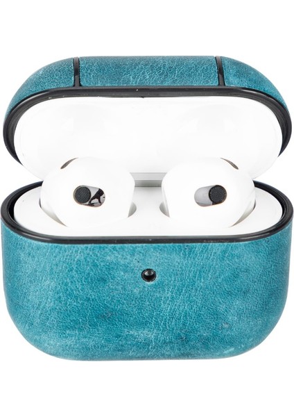 Apple Airpods 3.nesil Uyumlu Deri Kılıf Juni AA32 Mavi