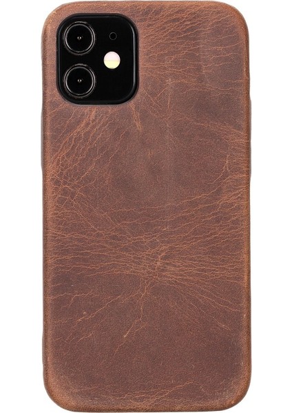 Apple iPhone 12 Mini Uyumlu Deri Arka Kapak Rock G2 Kahve