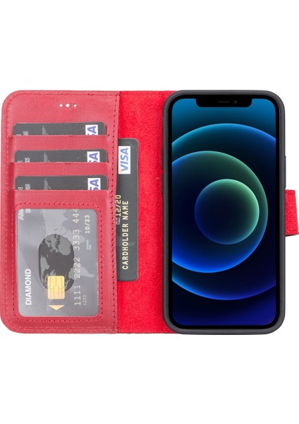 Apple iPhone 13 Mini Uyumlu Deri Cüzdanlı Kılıf V4EF Kırmızı fiyatları