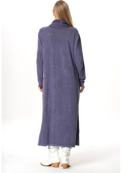 Uzun Kol Sevda Geniş Boğazlı Sonbahar ve Kışlık Cepli Triko Elbise Mor Mor fiyatları