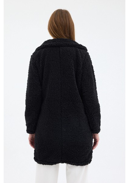 Kadın Siyah Tek Düğmeli Çift Cepli Astarlı Buklet Kaşe Kaban fırsatları