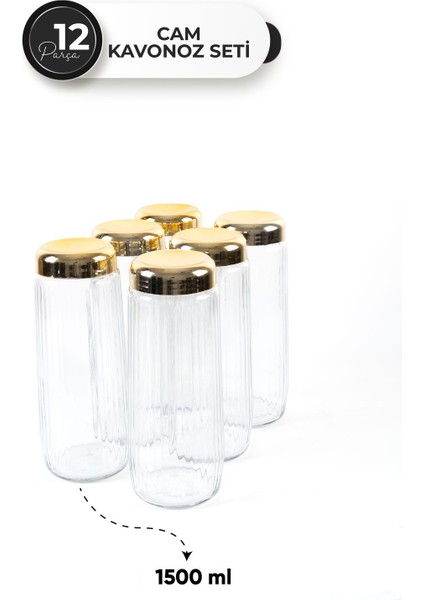 12’li Beyaz Kapaklı Uzun Cam Kavanoz Seti 1500 ml –bakliyat/makarna/un-Şeker Saklama Kabı Seti fırsatları