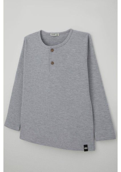 Erkek Çocuk Uzun Kollu Tişört Düğme Detaylı 4-8 Yaş, Açık Gri Melanj modelleri