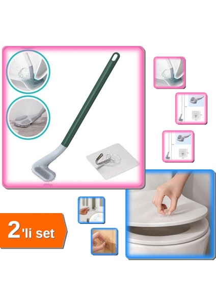 Golf Silikon Wc Fırçası + Kristal Kulp Askı 2li Set Pratik Temizlik & Organize - F3B9KT