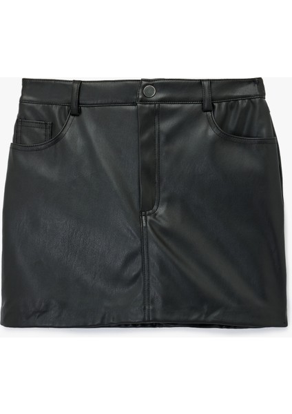 Suni Deri Slim Fit Cep Detaylı Mini Şort Etek