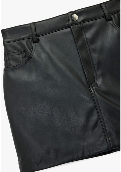 Suni Deri Slim Fit Cep Detaylı Mini Şort Etek modelleri