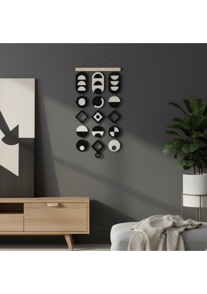 Siyah Beyaz Geometrik Bohem Duvar Dekoru