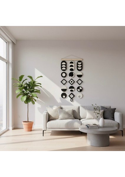 Siyah Beyaz Geometrik Bohem Duvar Dekoru modelleri
