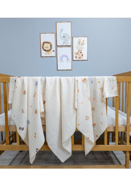 Little Organic's | 3’lü %100 Organik Pamuk Müslin Örtü - Battaniye Seti 75X80 cm | Oeko-Tex | Gots - Ztbest