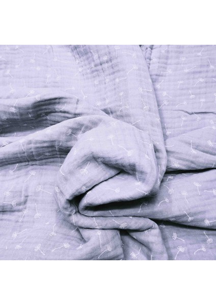 Lila Rengi Desenli 3 Katlı Metrelik Muslin Kumaş