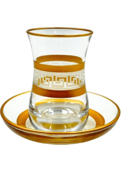 Petek Gravür 6'lı Çay Bardak Seti Gold