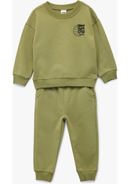 Bisiklet Yaka Uzun Kollu Baskılı Pamuklu Eşofman Takımı