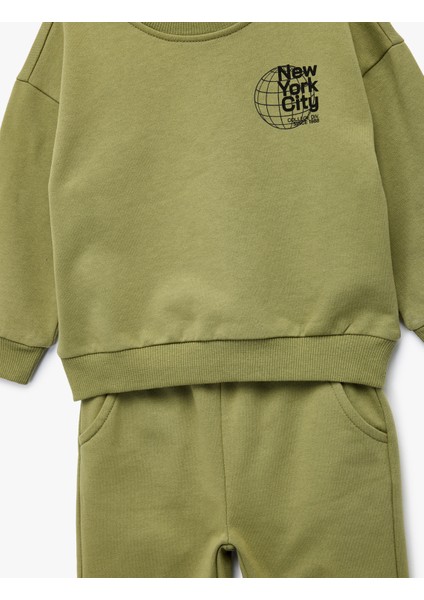 Bisiklet Yaka Uzun Kollu Baskılı Pamuklu Eşofman Takımı fırsatları