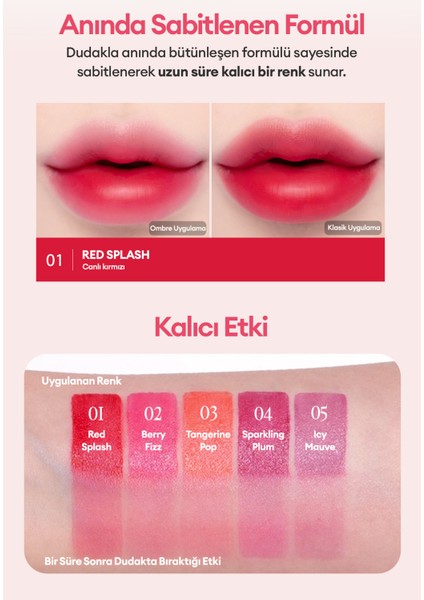 Ultra Kalıcı, Canlı Renk Sunan Hafif Yapılı Tint Clıo Water Soda Tint (01 Red Splash)