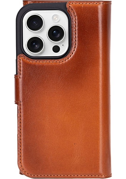 Apple iPhone 16 Pro Uyumlu, Hakiki Deri, El Yapımı, Cüzdanlı Kılıf, Gölgeli Taba fırsatları