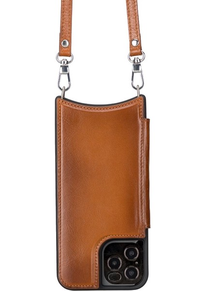 Apple iPhone 12 Pro Max Uyumlu Deri Askılı Kılıf Ufw RST2EF Taba