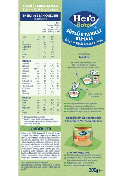 Sütlü 8 Tahıllı Elmalı Kaşık Mama 200G