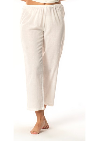 Şile Bezi Pamuk Rahat Kesim Beli Lastikli Jüpon Pantolon Astarı Krem Krm