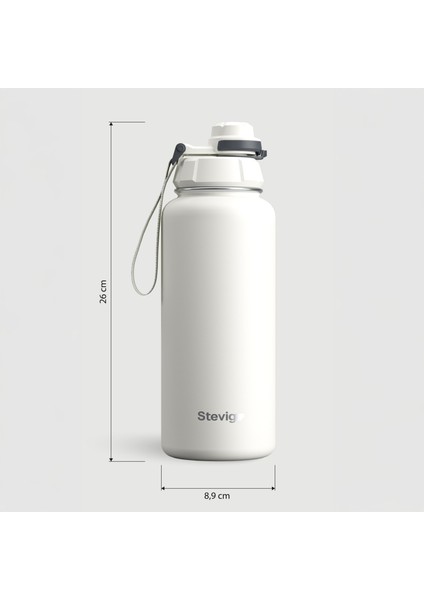 1 Hand Leak-Proof Sızdırmaz Çelik Termos 1000 Ml Star Whıte St-213