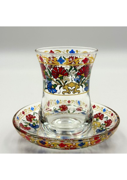 Floral Desenli 6 Kişilik Çay Bardağı Seti