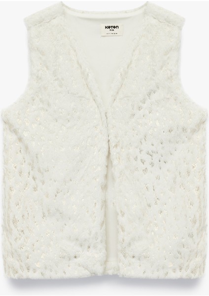 V Yaka Varak Baskılı Parıltılı Peluş Yelek